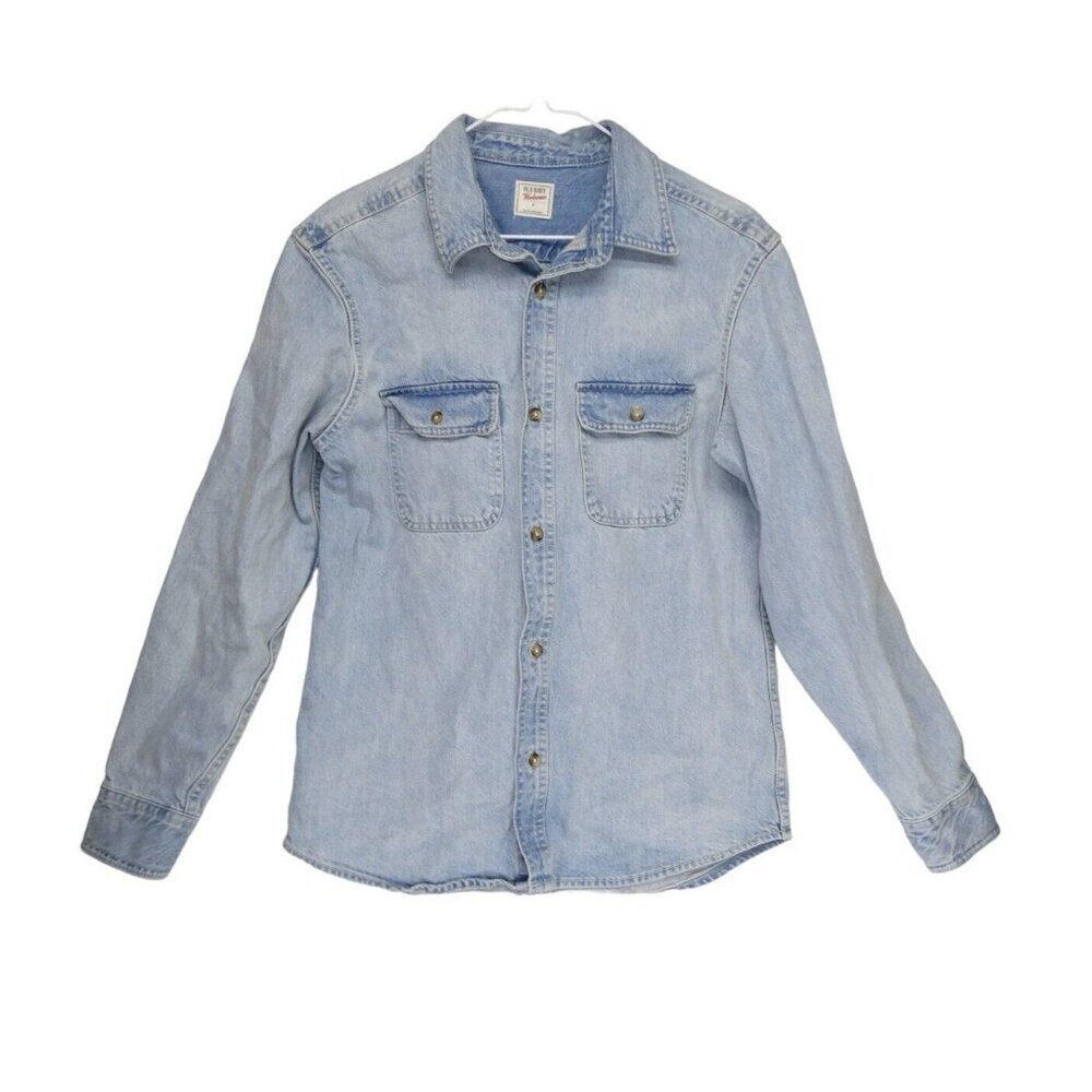 OLD NAVY Shirt Mens S WORK WEAR Denim Heavy-Duty Long Sleeve Button‎ Up Blue